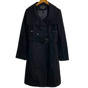 BCBGMaxazria Womens Black Belted Coat Jacket